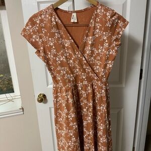 Pact Rust Fit and Flare Crossover Dress